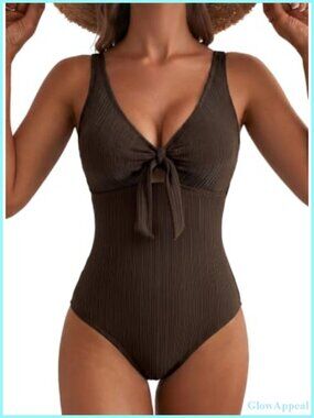 Textured One Piece Swimsuit Cutout Tummy Control Modest Swimwear